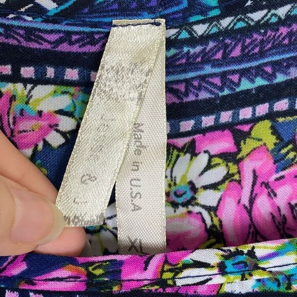 Jesse & J Navy & Pink Floral Zigzag Sleeveless Handkerchief Hem Dress Size XL - Picture 3 of 4